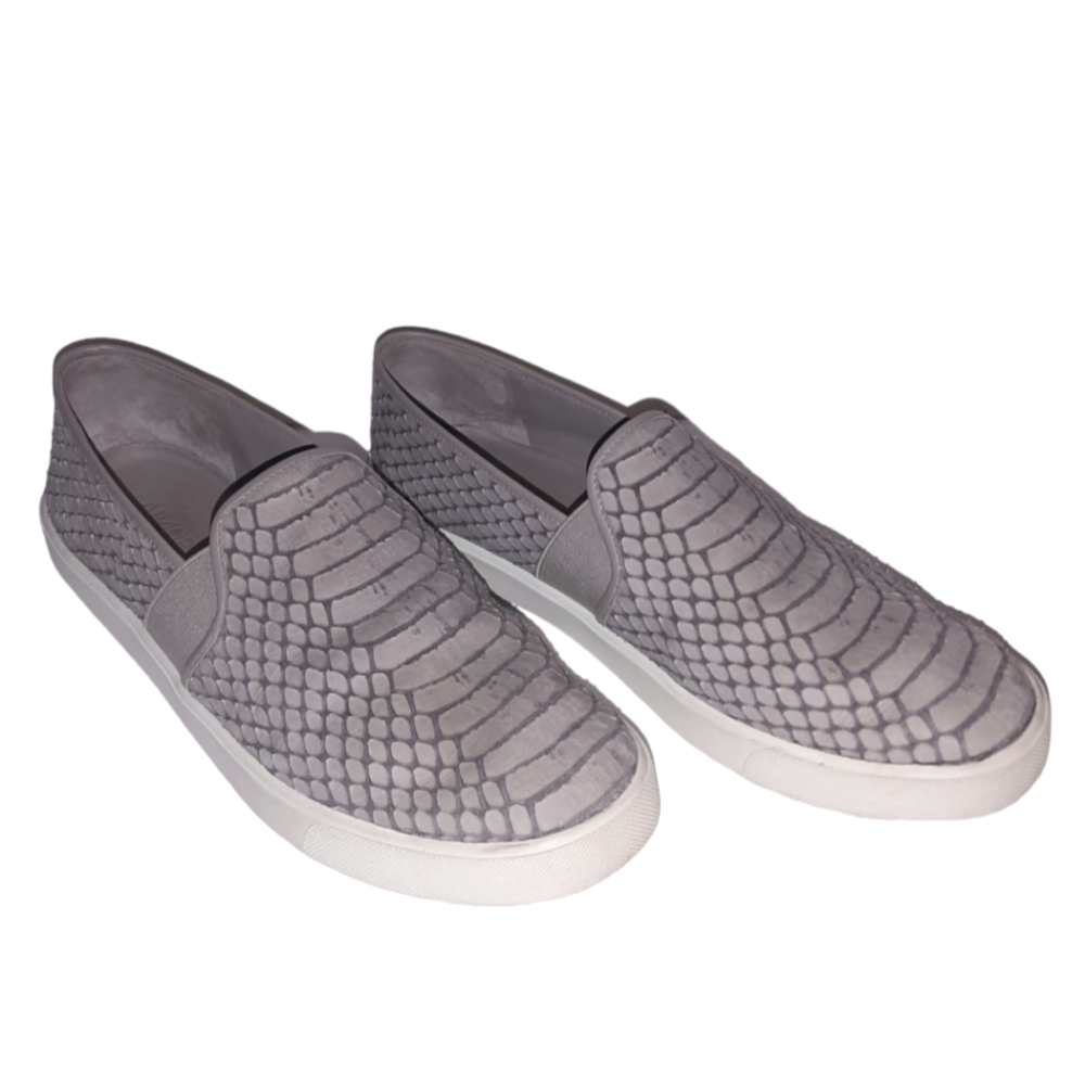 VINCE Preston Embossed Snakeskin Leather Slip-on Sneakers Grey Sz 8
